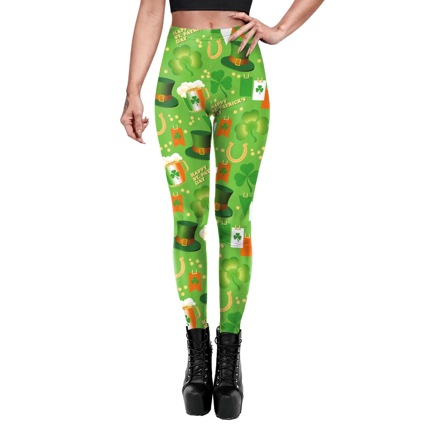 VIP FASHION St.Patrick's Day Festival Style Pants Women's Printed Elastic Christmas Skinny Leggings Gothic Fitness Slim Pant