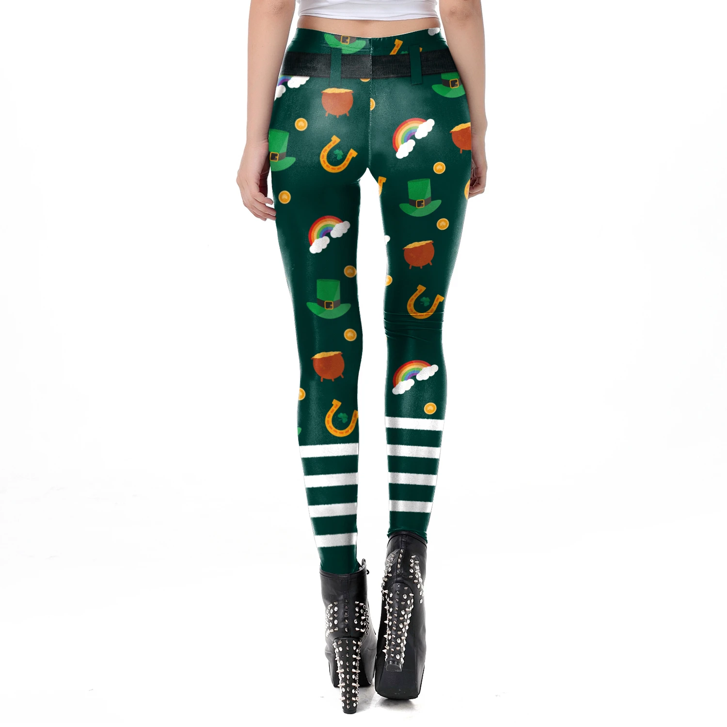 VIP FASHION St.Patrick's Day Festival Style Pants Women's Printed Elastic Christmas Skinny Leggings Gothic Fitness Slim Pant