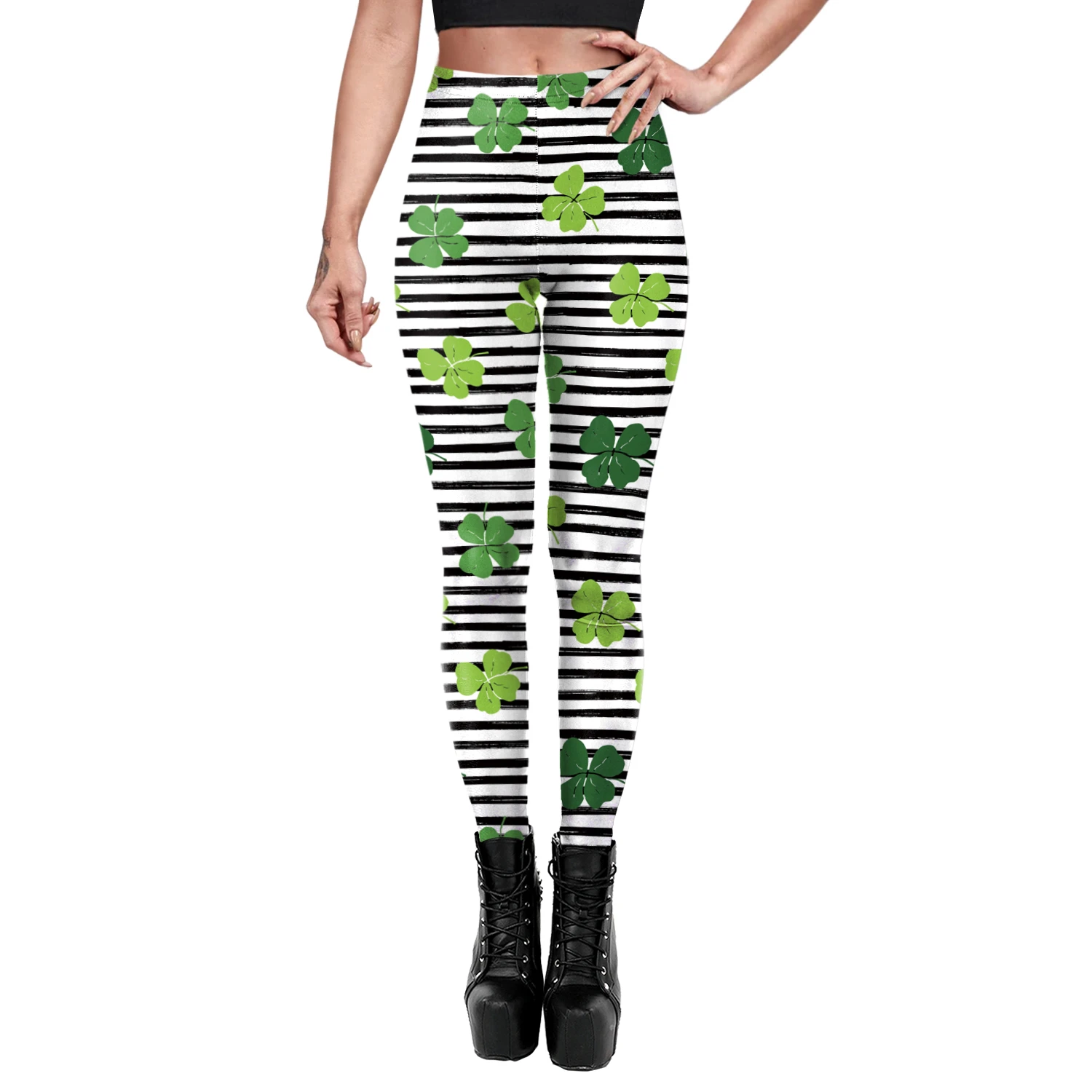 VIP FASHION St.Patrick's Day Festival Style Pants Women's Printed Elastic Christmas Skinny Leggings Gothic Fitness Slim Pant