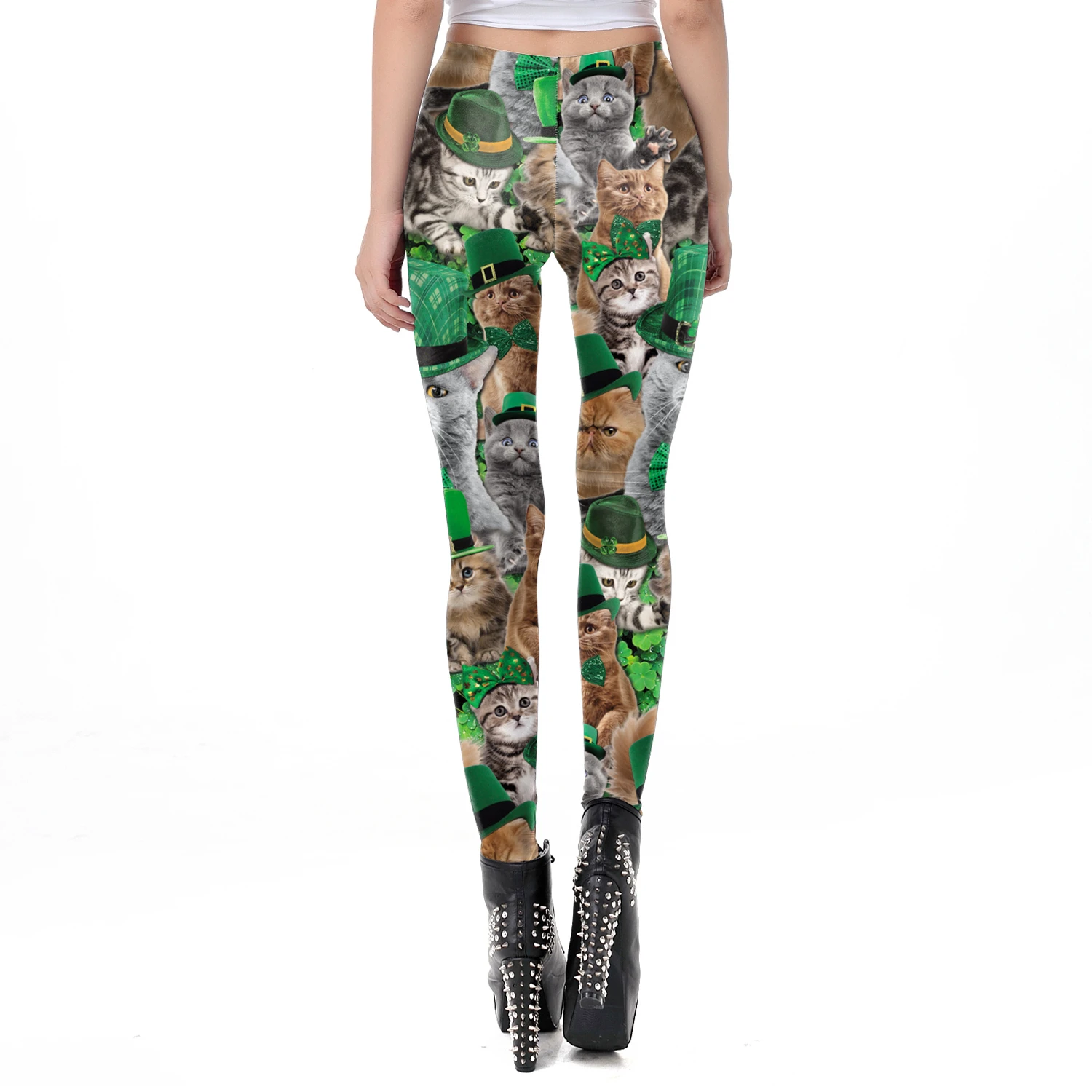 VIP FASHION St.Patrick's Day Festival Style Pants Women's Printed Elastic Christmas Skinny Leggings Gothic Fitness Slim Pant