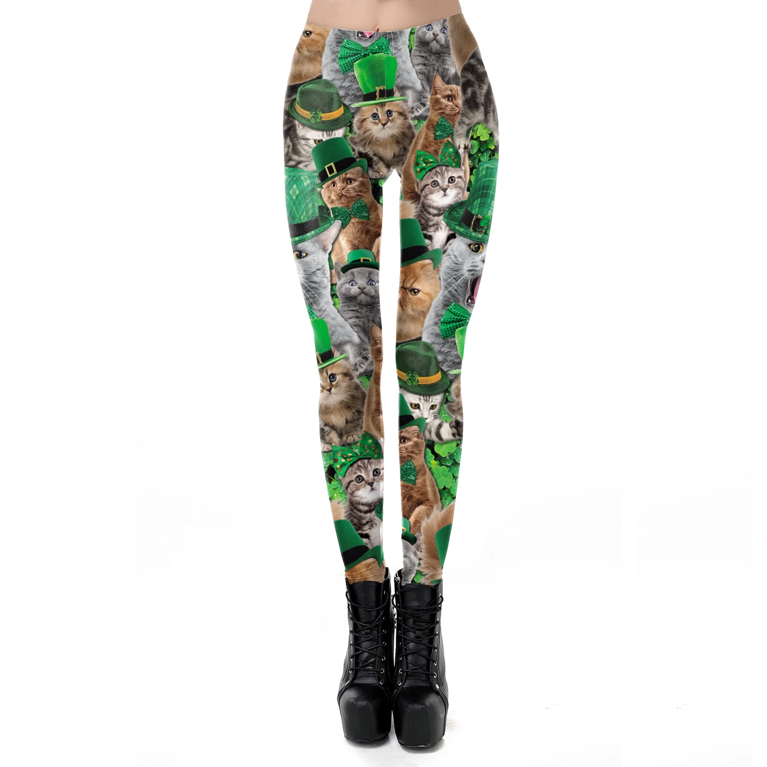 VIP FASHION St.Patrick's Day Festival Style Pants Women's Printed Elastic Christmas Skinny Leggings Gothic Fitness Slim Pant
