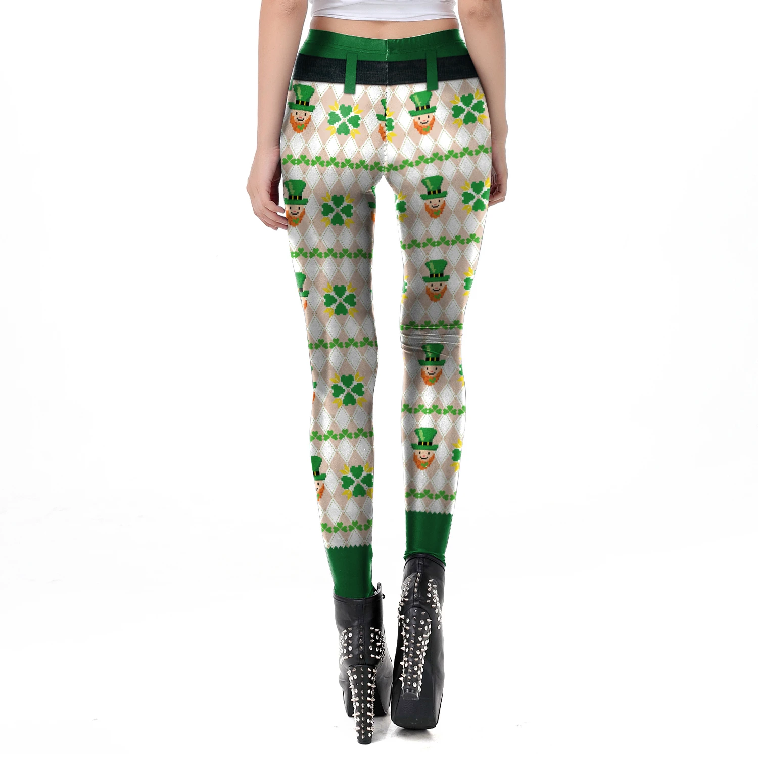 VIP FASHION St.Patrick's Day Festival Style Pants Women's Printed Elastic Christmas Skinny Leggings Gothic Fitness Slim Pant