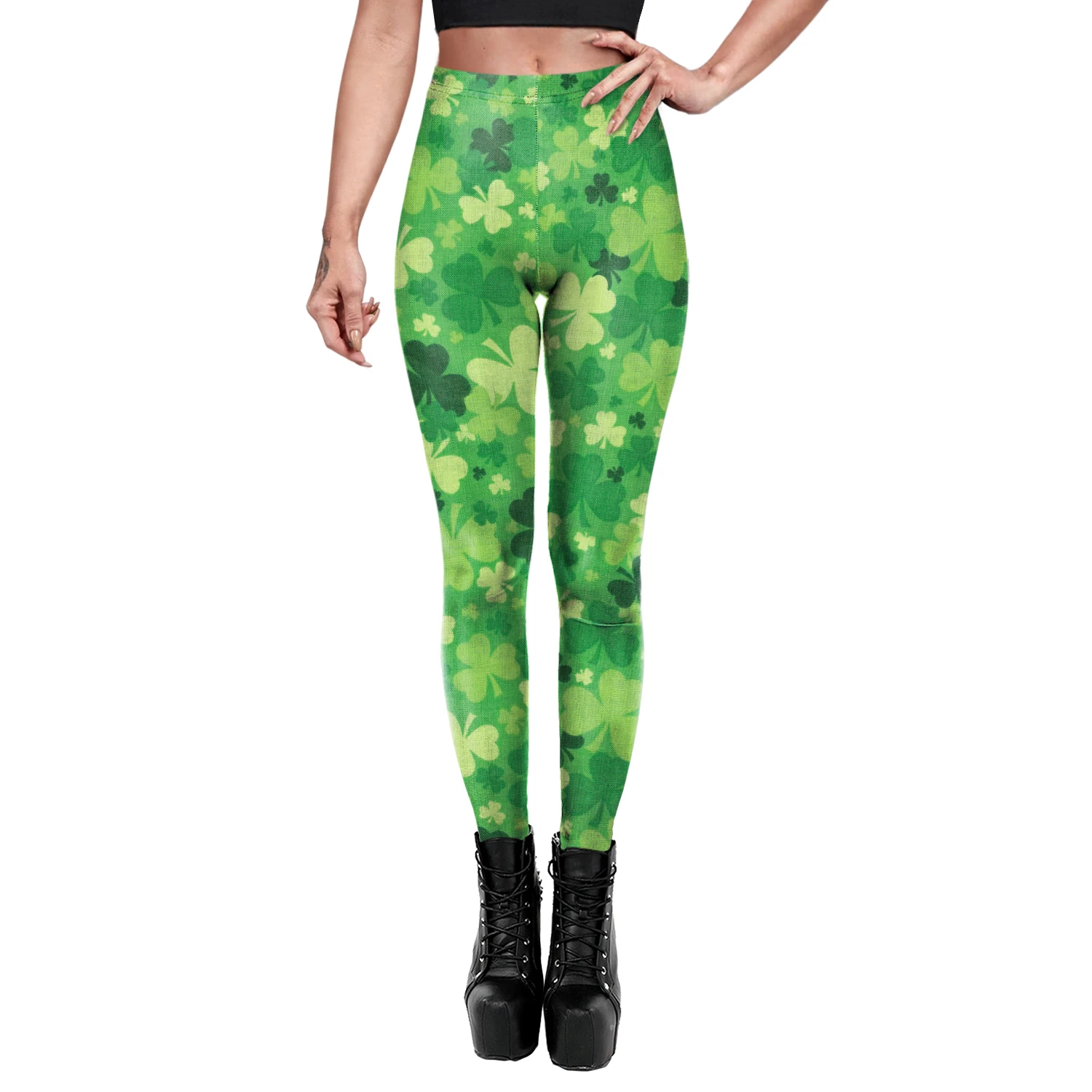 VIP FASHION St.Patrick's Day Festival Style Pants Women's Printed Elastic Christmas Skinny Leggings Gothic Fitness Slim Pant