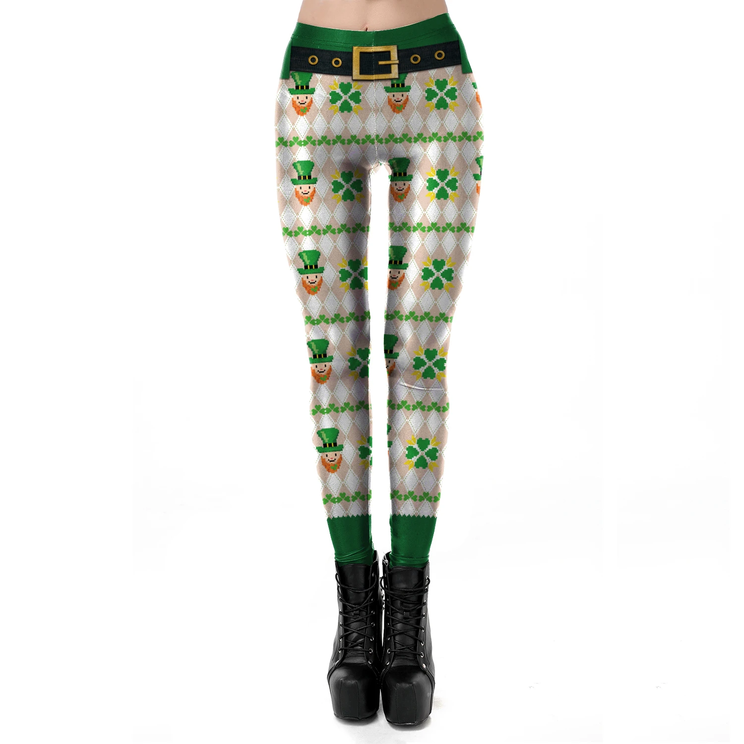 VIP FASHION St.Patrick's Day Festival Style Pants Women's Printed Elastic Christmas Skinny Leggings Gothic Fitness Slim Pant