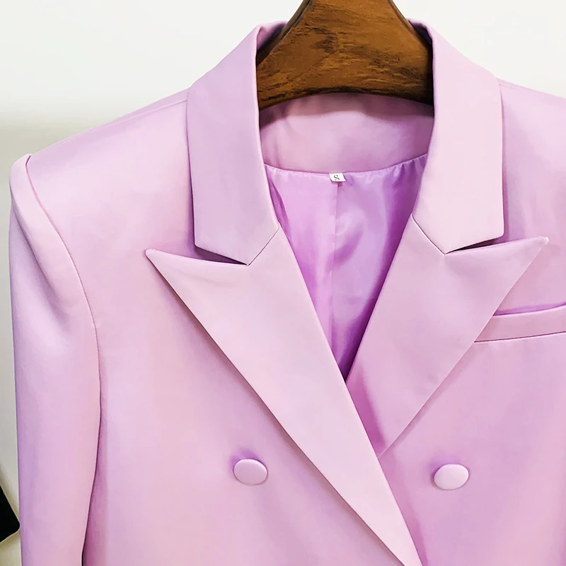 HIGH STREET Newest 2026 S/S Designer Runway Suit Set Women's Double Breasted Straght Satin Blazer Mini Skirt Suit