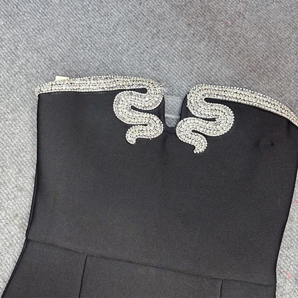 2024 Elegant Strapless Bandage Dress Sexy Beading Bodycon Clothes Celebrity Evening Party Long Dresses