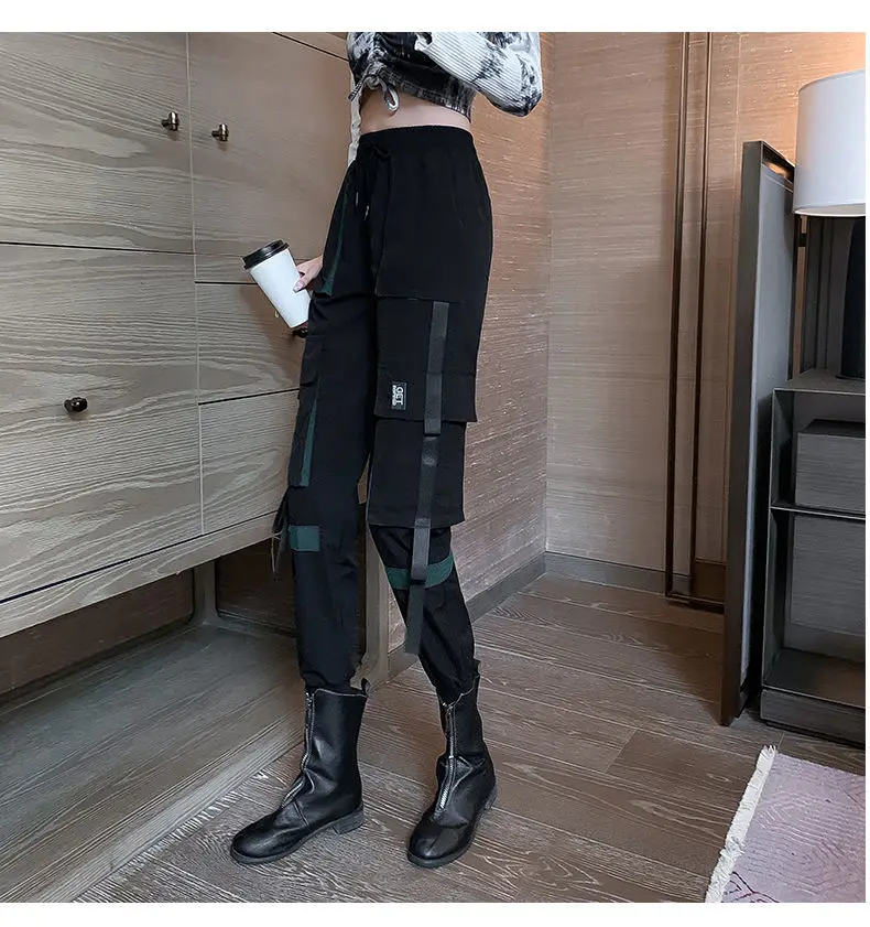 Big Pockets Cargo Pants Women High Waist Ankle-length Trousers Female Casual Basic Loose Streetwear Hip Hop Joggers Pants