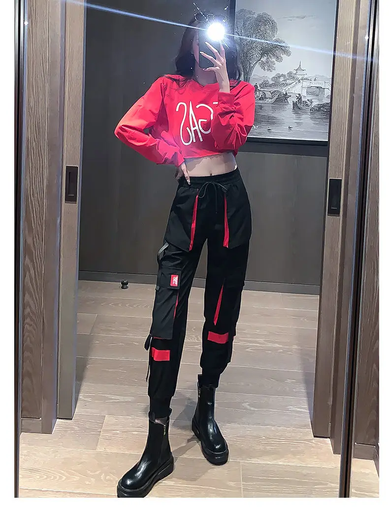 Big Pockets Cargo Pants Women High Waist Ankle-length Trousers Female Casual Basic Loose Streetwear Hip Hop Joggers Pants