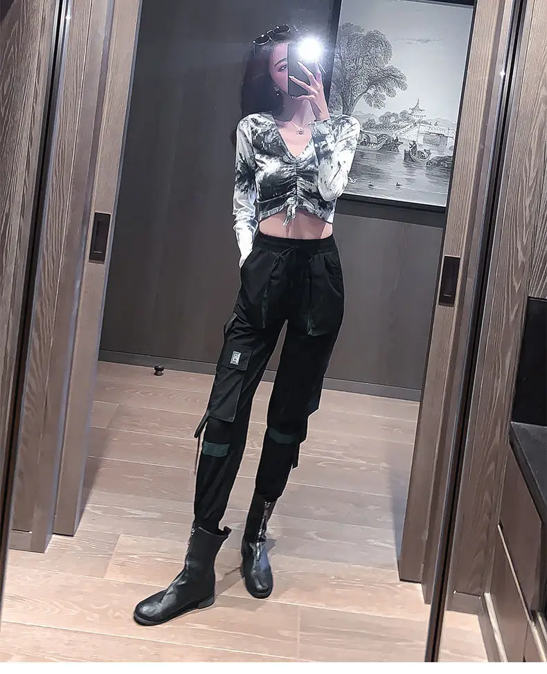 Big Pockets Cargo Pants Women High Waist Ankle-length Trousers Female Casual Basic Loose Streetwear Hip Hop Joggers Pants