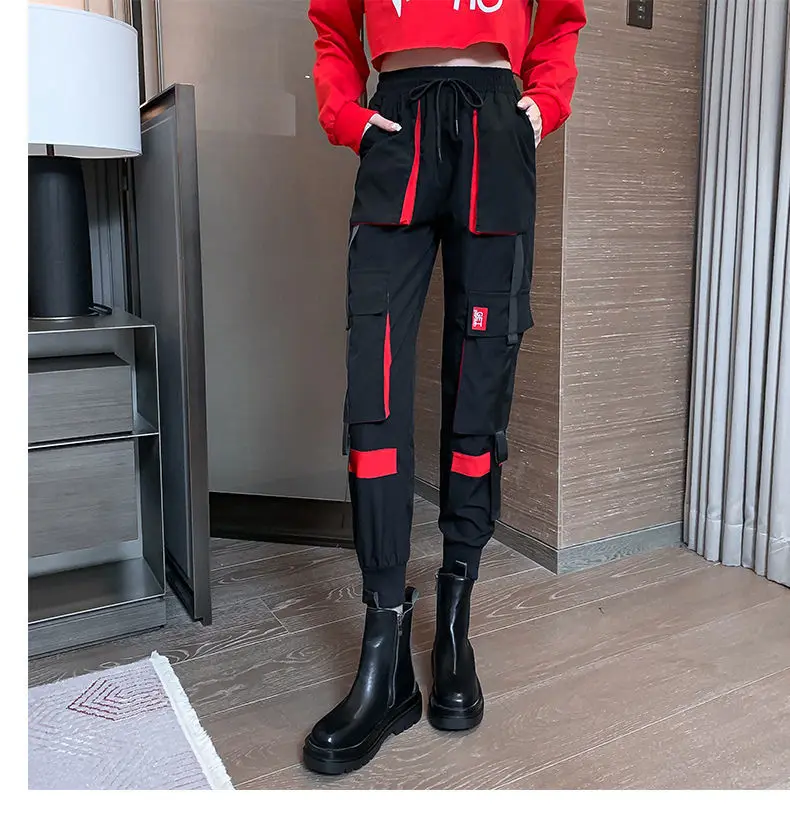 Big Pockets Cargo Pants Women High Waist Ankle-length Trousers Female Casual Basic Loose Streetwear Hip Hop Joggers Pants