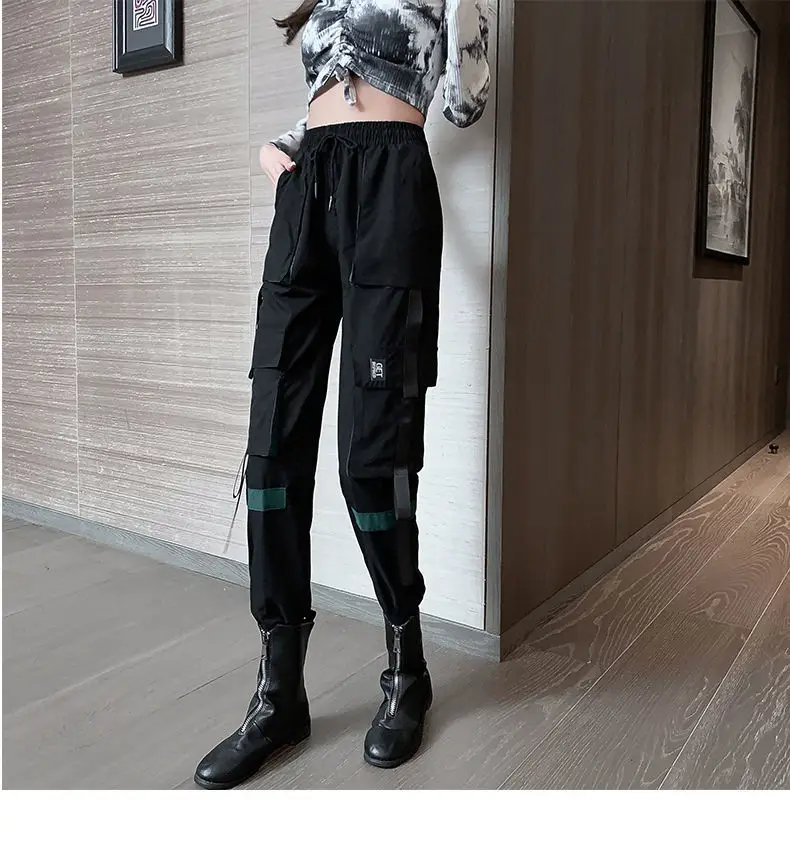Big Pockets Cargo Pants Women High Waist Ankle-length Trousers Female Casual Basic Loose Streetwear Hip Hop Joggers Pants