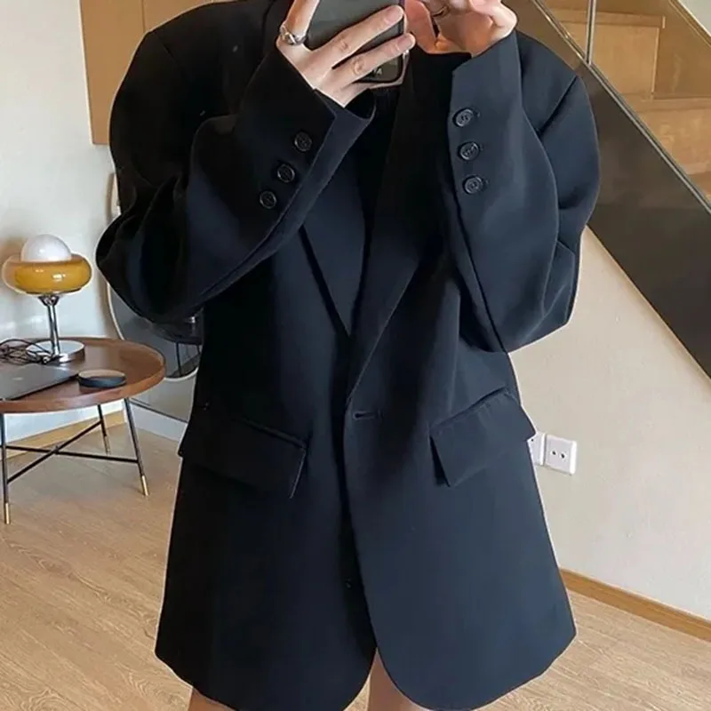 Lucyever Korean Style Loose Black Blazers Ladies Spring Autumn Single Button Casual Suit Coat Woman Vintage Streetwear Clothes