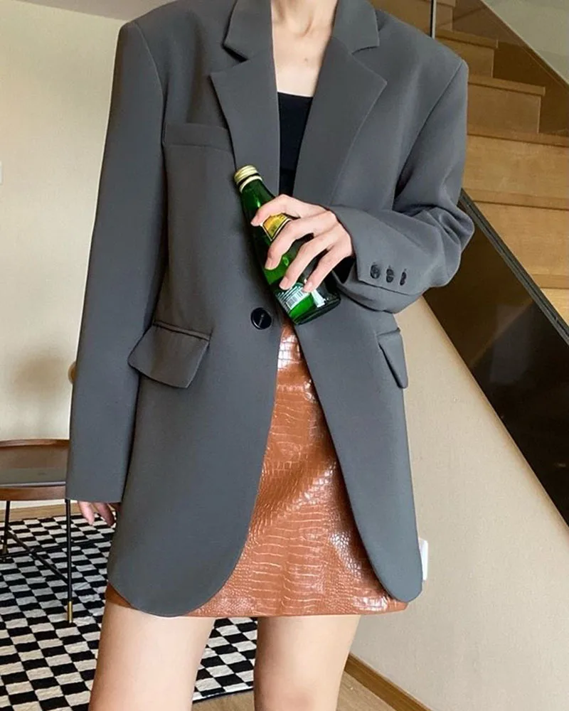 Lucyever Korean Style Loose Black Blazers Ladies Spring Autumn Single Button Casual Suit Coat Woman Vintage Streetwear Clothes
