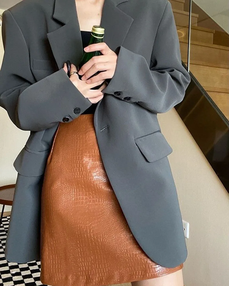 Lucyever Korean Style Loose Black Blazers Ladies Spring Autumn Single Button Casual Suit Coat Woman Vintage Streetwear Clothes