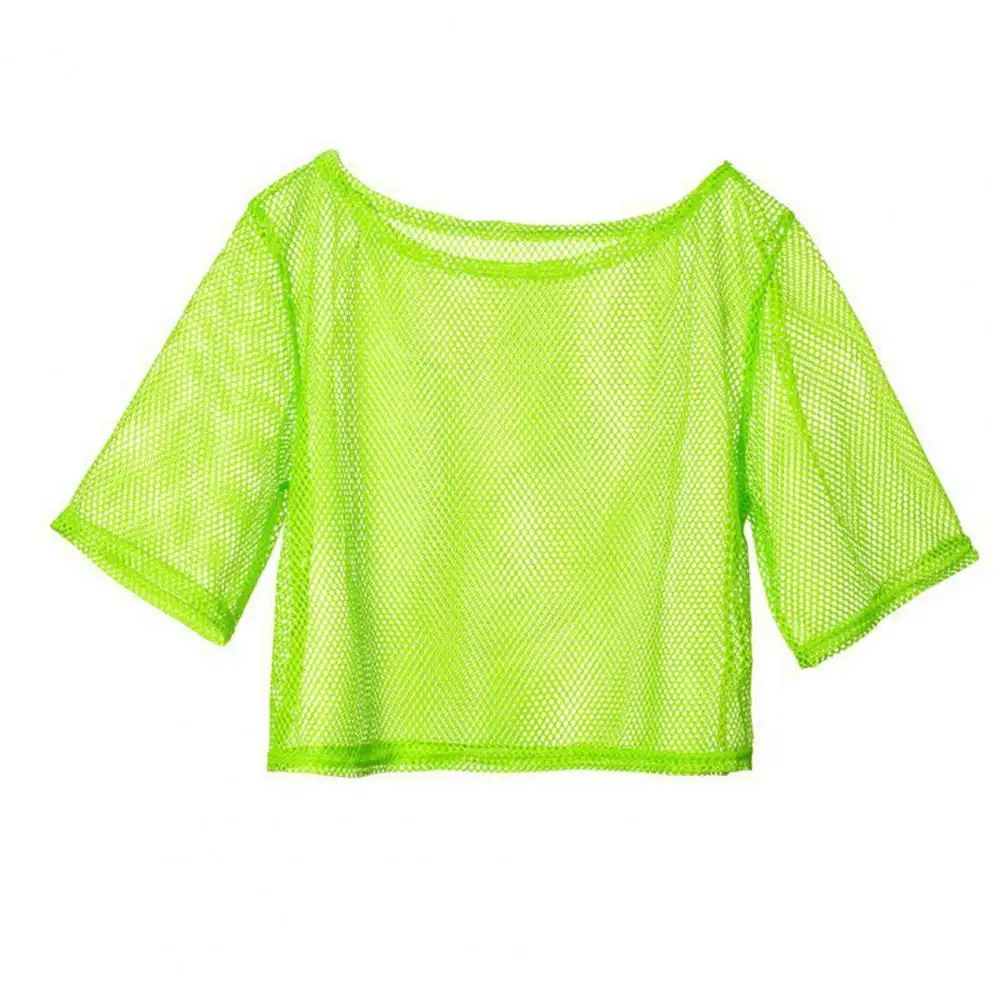 Women Fishnet Tank T-Shirt Casual Crop Tops See Through Mesh Top Women's Mesh Yoga Shirt Sexy Mesh Cover Up Party Dance Top