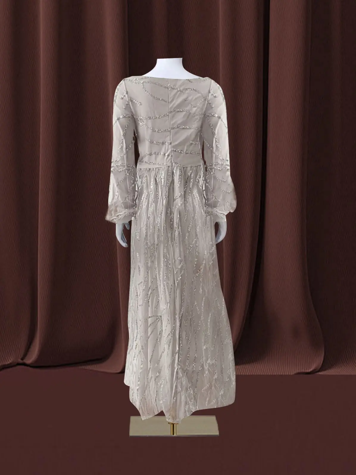 Women Bohemian Dress with V-neck Lantern Long Sleeves Lace Mesh Sequins Beaded Slim Fit  Soft Pleats Elegant for Party Banquets