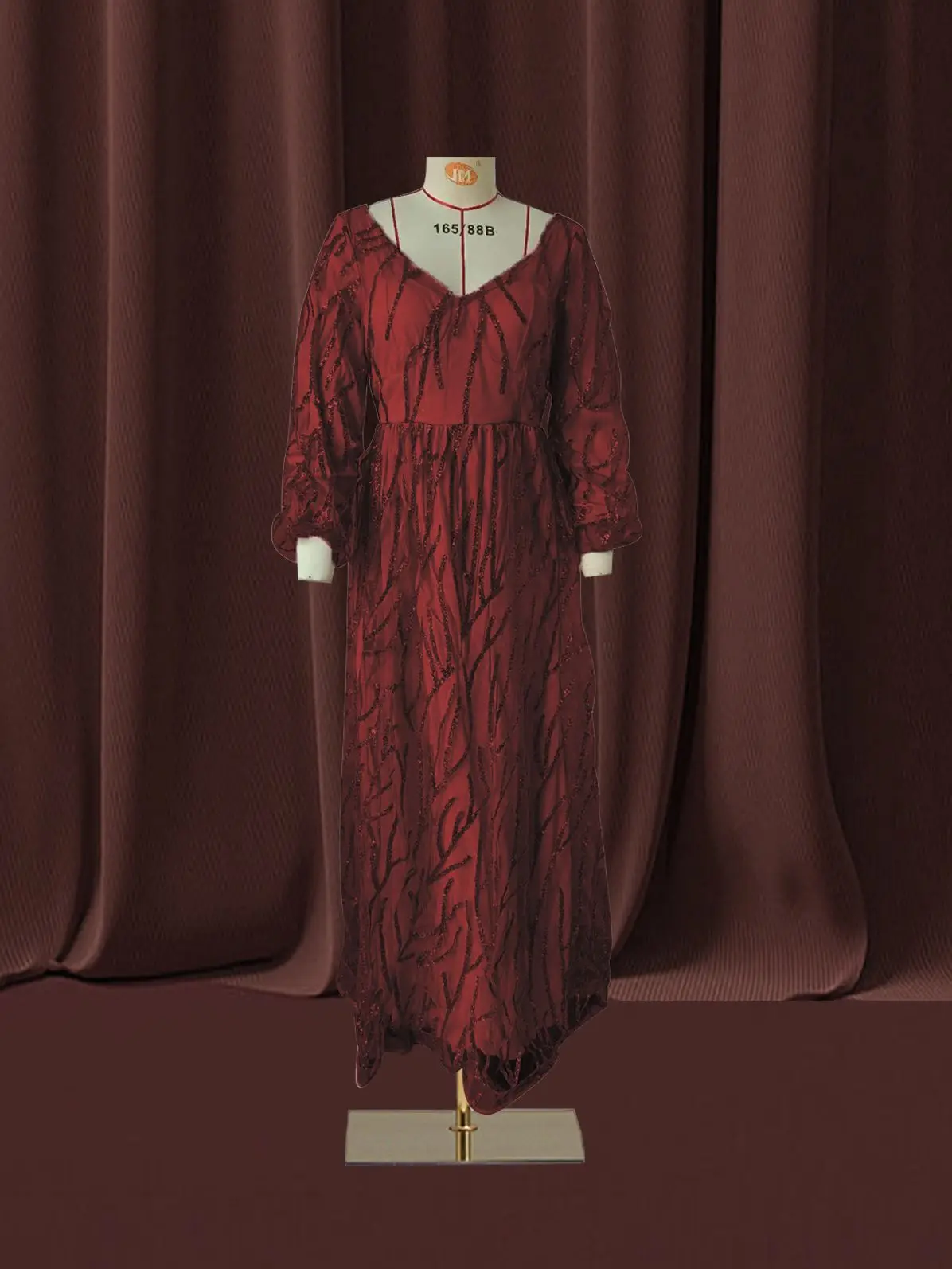 Women Bohemian Dress with V-neck Lantern Long Sleeves Lace Mesh Sequins Beaded Slim Fit  Soft Pleats Elegant for Party Banquets