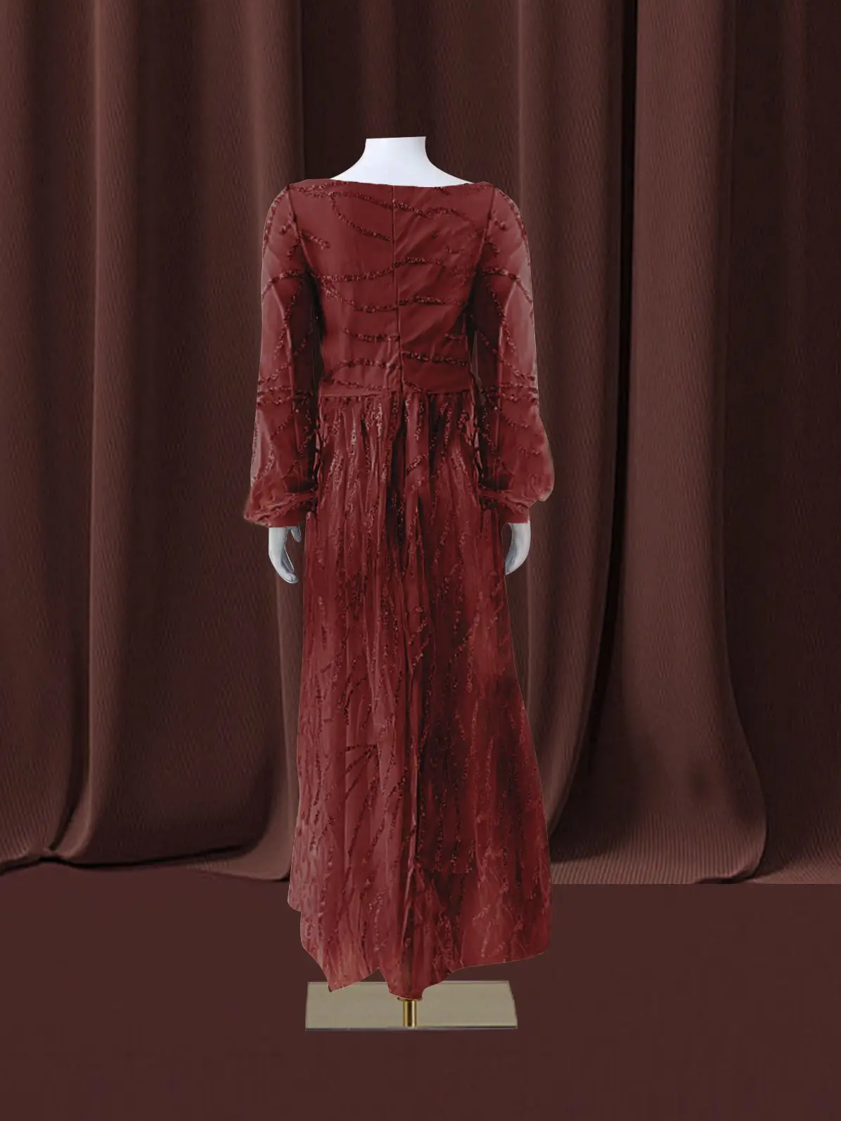 Women Bohemian Dress with V-neck Lantern Long Sleeves Lace Mesh Sequins Beaded Slim Fit  Soft Pleats Elegant for Party Banquets