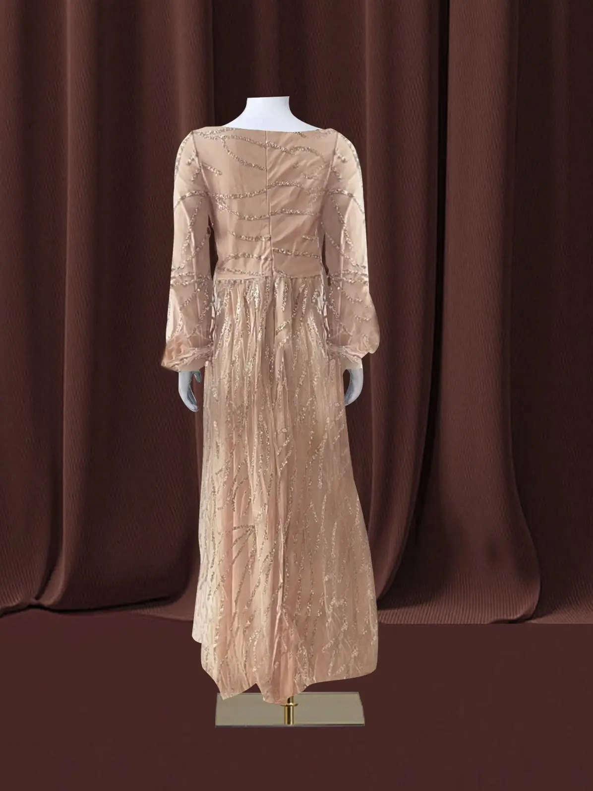 Women Bohemian Dress with V-neck Lantern Long Sleeves Lace Mesh Sequins Beaded Slim Fit  Soft Pleats Elegant for Party Banquets