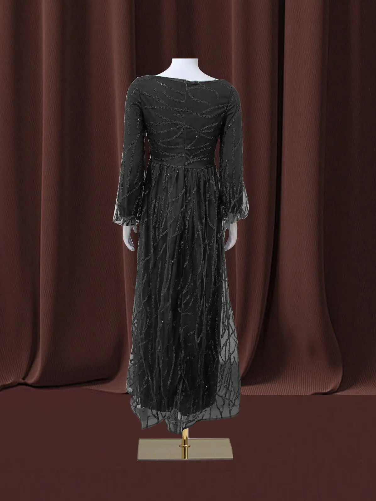 Women Bohemian Dress with V-neck Lantern Long Sleeves Lace Mesh Sequins Beaded Slim Fit  Soft Pleats Elegant for Party Banquets