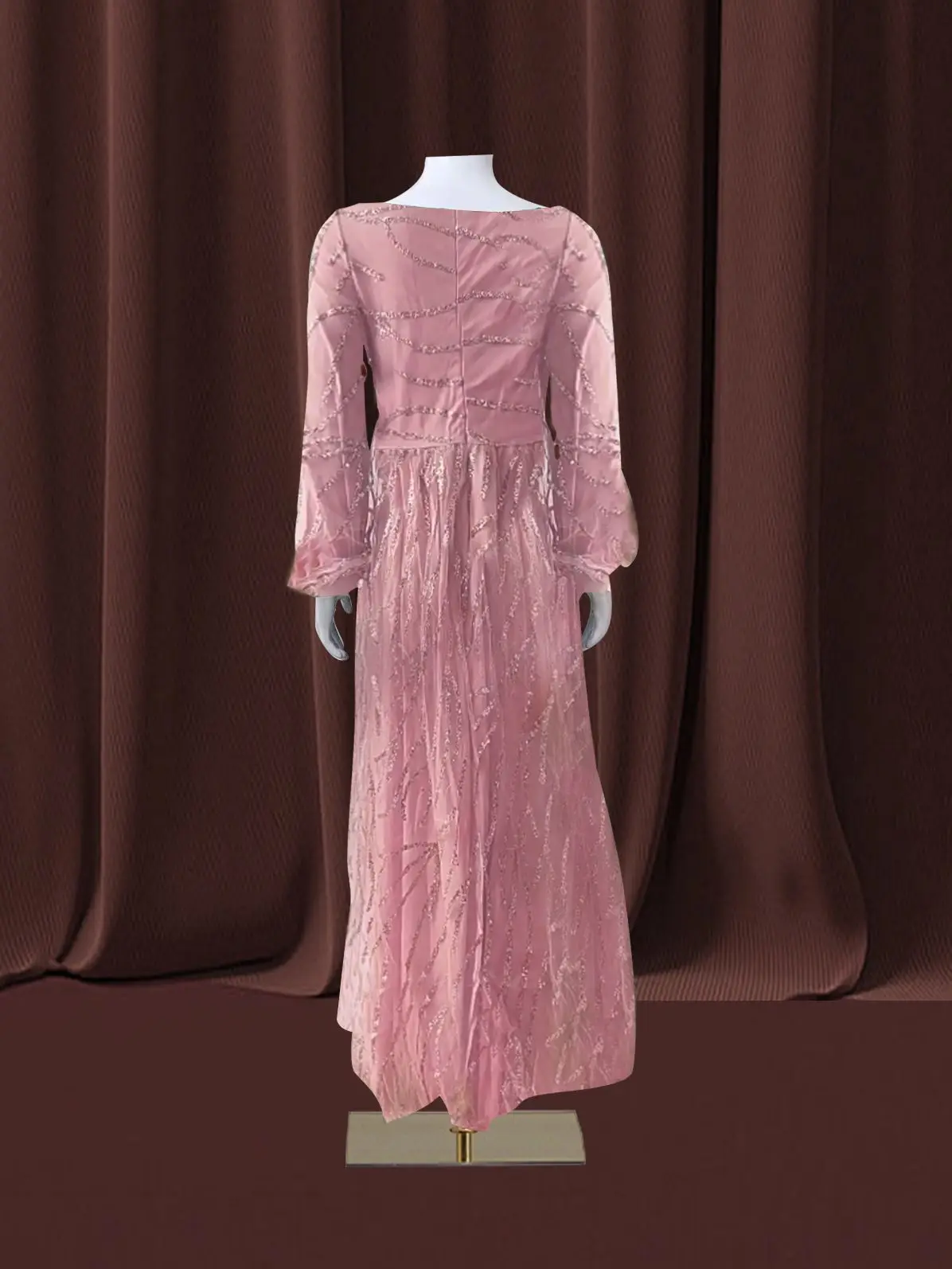 Women Bohemian Dress with V-neck Lantern Long Sleeves Lace Mesh Sequins Beaded Slim Fit  Soft Pleats Elegant for Party Banquets