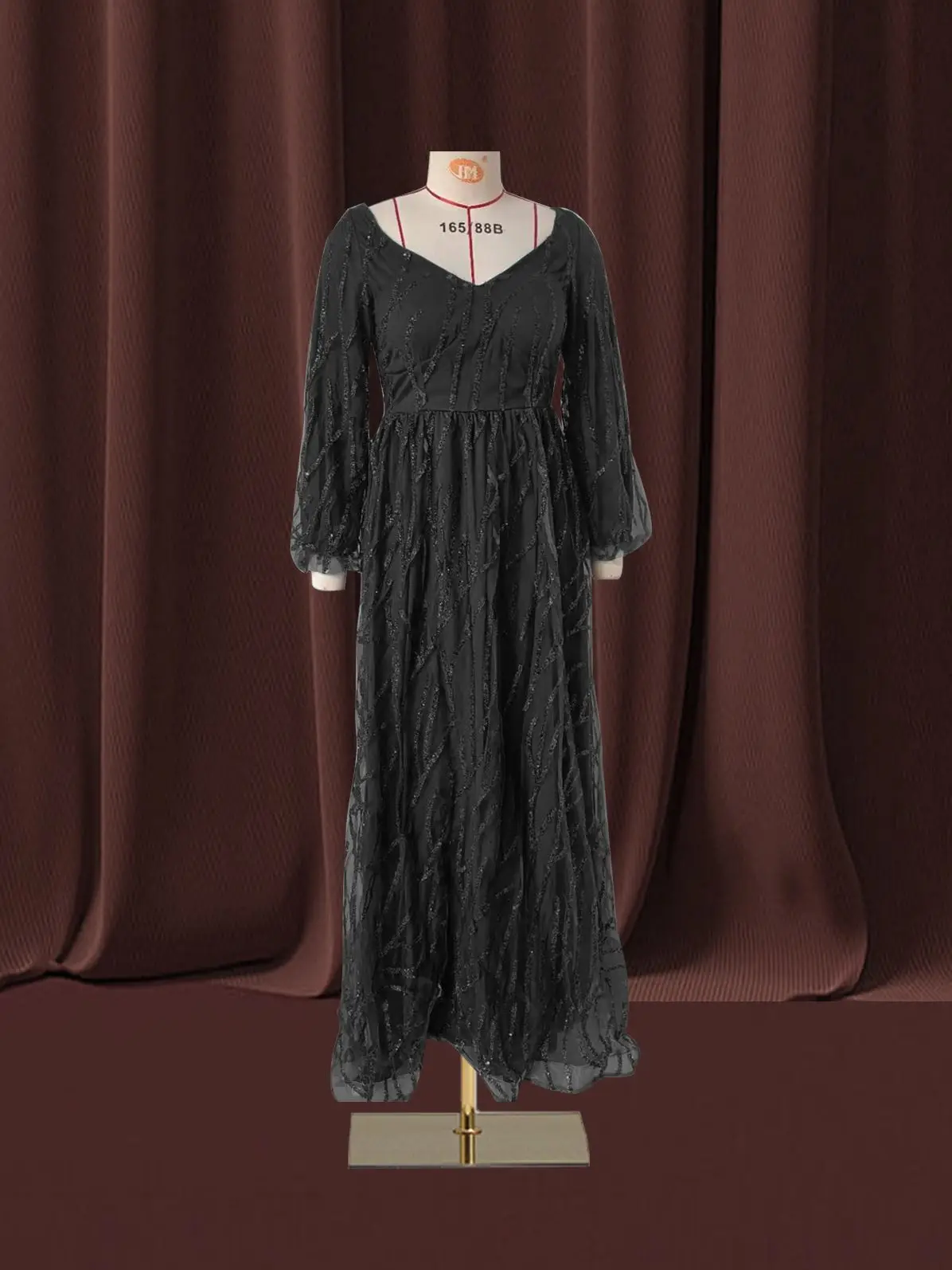 Women Bohemian Dress with V-neck Lantern Long Sleeves Lace Mesh Sequins Beaded Slim Fit  Soft Pleats Elegant for Party Banquets