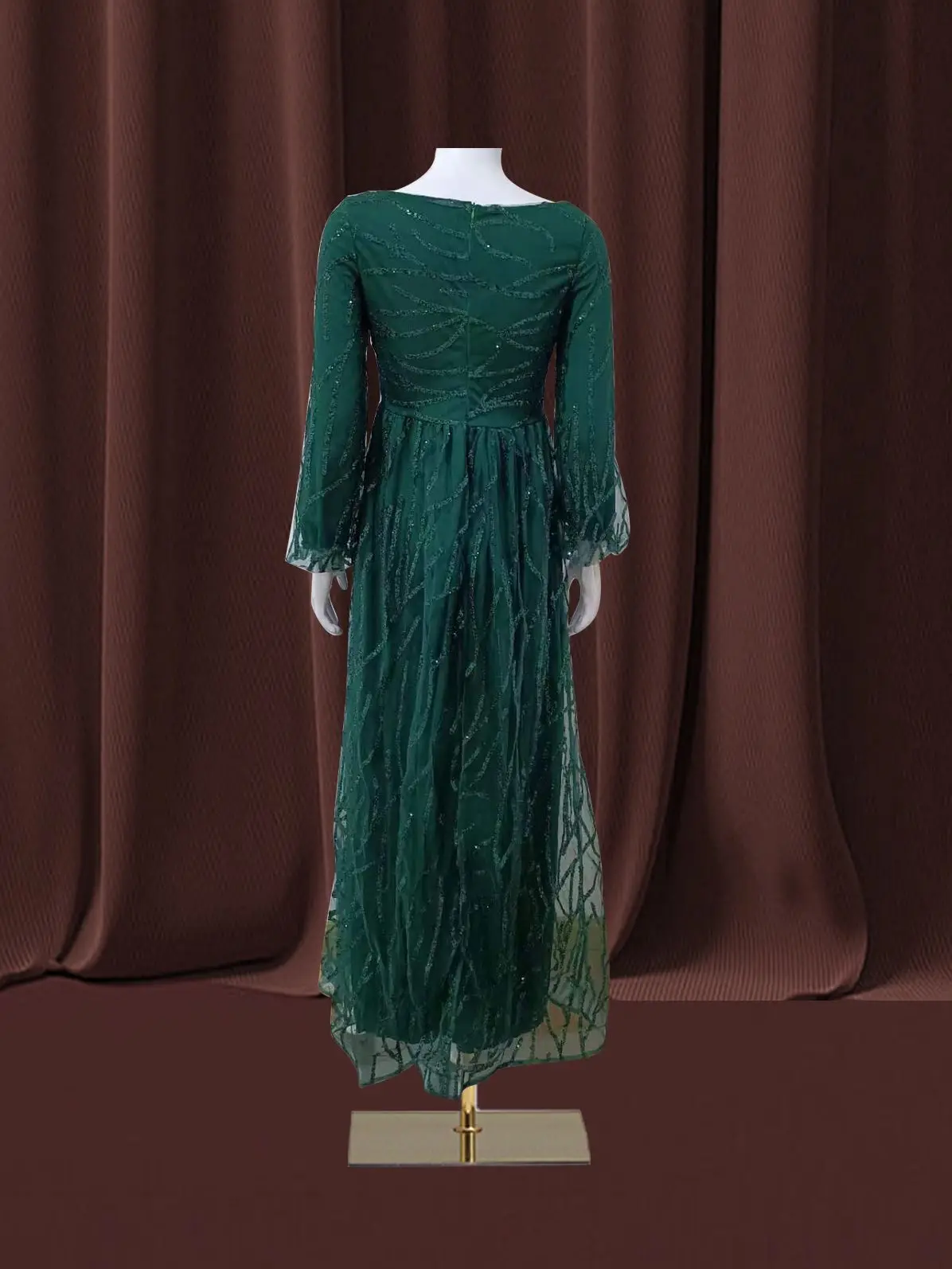 Women Bohemian Dress with V-neck Lantern Long Sleeves Lace Mesh Sequins Beaded Slim Fit  Soft Pleats Elegant for Party Banquets
