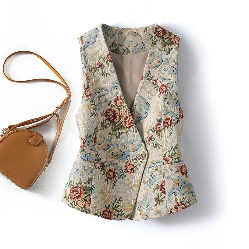Temperament National Wind Vest Female Spring New Product 2026 Heavy Industry Printing Chinese-Style Waistcoat Female Cardigan