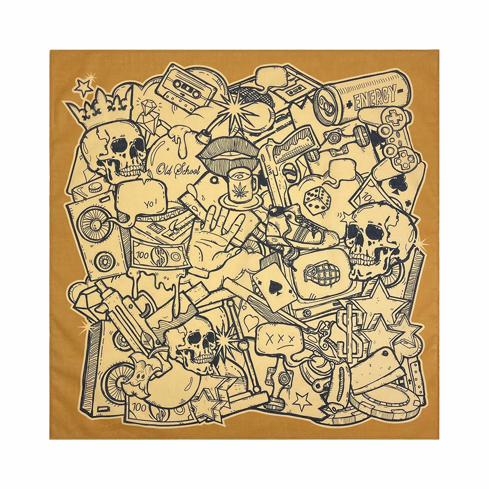 Wholesale High Quality Skull Chimpanzees Print Cashew Hip Hop Cotton Square Bandana Scarf Riding Headband Paisley Gifts