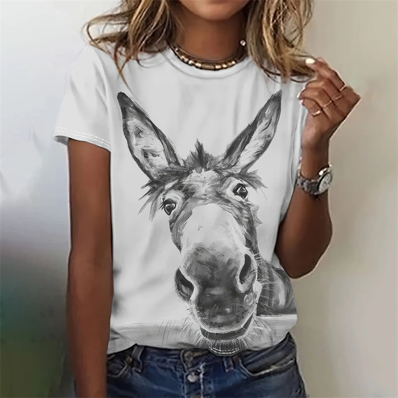 Women's Funny 3D Animal Print T Shirts Causal Short Sleeve Tops Girls Kawaii Clothes Female Fashion Cat Dog Pattern Tees Ladies