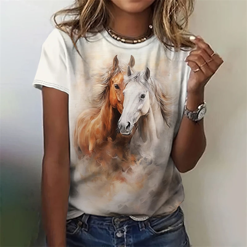 Women's Funny 3D Animal Print T Shirts Causal Short Sleeve Tops Girls Kawaii Clothes Female Fashion Cat Dog Pattern Tees Ladies