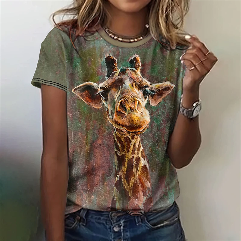 Women's Funny 3D Animal Print T Shirts Causal Short Sleeve Tops Girls Kawaii Clothes Female Fashion Cat Dog Pattern Tees Ladies