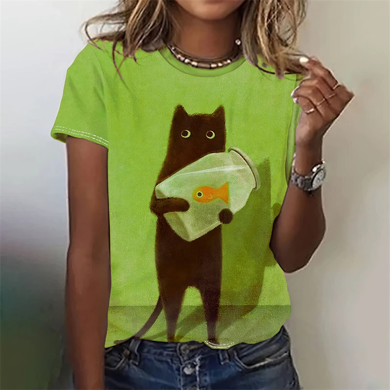 Women's Funny 3D Animal Print T Shirts Causal Short Sleeve Tops Girls Kawaii Clothes Female Fashion Cat Dog Pattern Tees Ladies