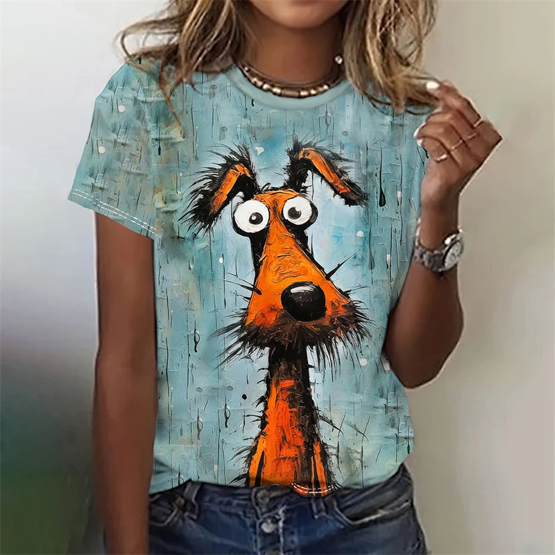 Women's Funny 3D Animal Print T Shirts Causal Short Sleeve Tops Girls Kawaii Clothes Female Fashion Cat Dog Pattern Tees Ladies