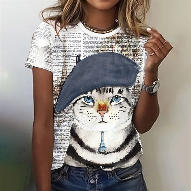 Women's Funny 3D Animal Print T Shirts Causal Short Sleeve Tops Girls Kawaii Clothes Female Fashion Cat Dog Pattern Tees Ladies