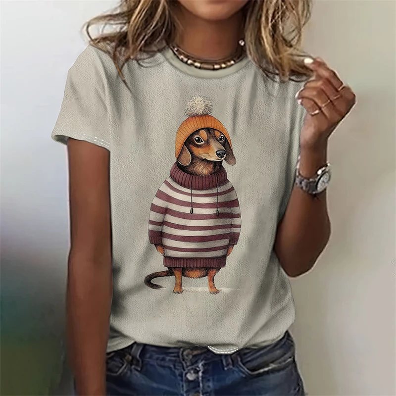 Women's Funny 3D Animal Print T Shirts Causal Short Sleeve Tops Girls Kawaii Clothes Female Fashion Cat Dog Pattern Tees Ladies
