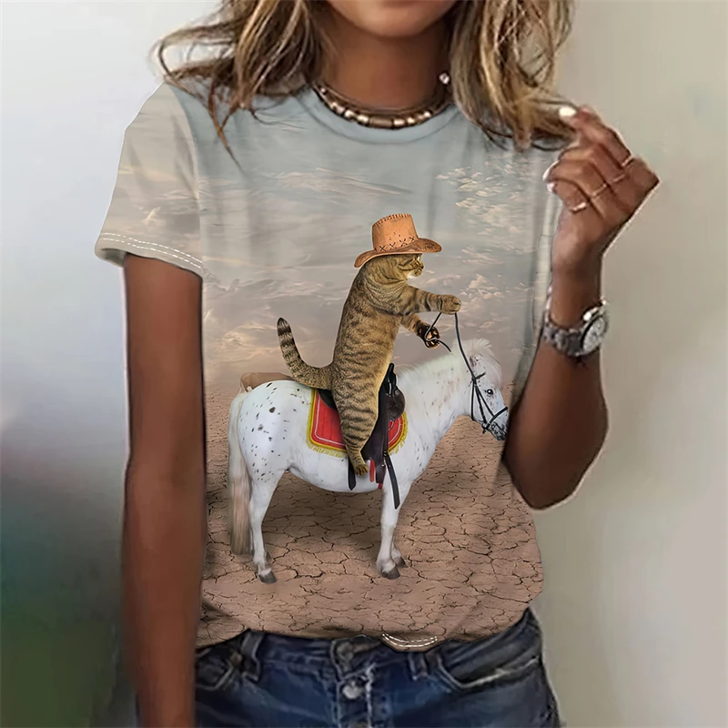 Women's Funny 3D Animal Print T Shirts Causal Short Sleeve Tops Girls Kawaii Clothes Female Fashion Cat Dog Pattern Tees Ladies