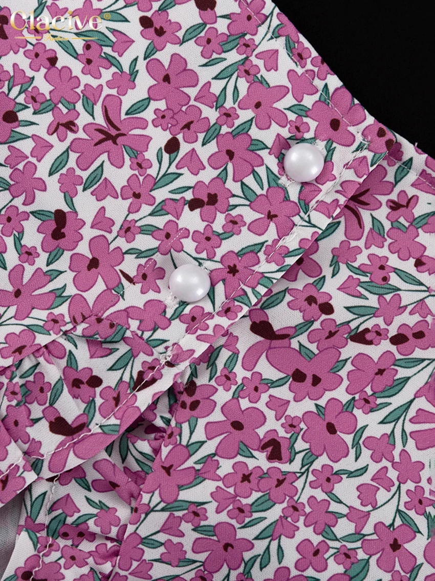 Clacive Summer Slim Print Women's Dress 2024 Fashion O-Neck Short Sleeve Mini Dresses Elegant Classic High Waist Female Dress
