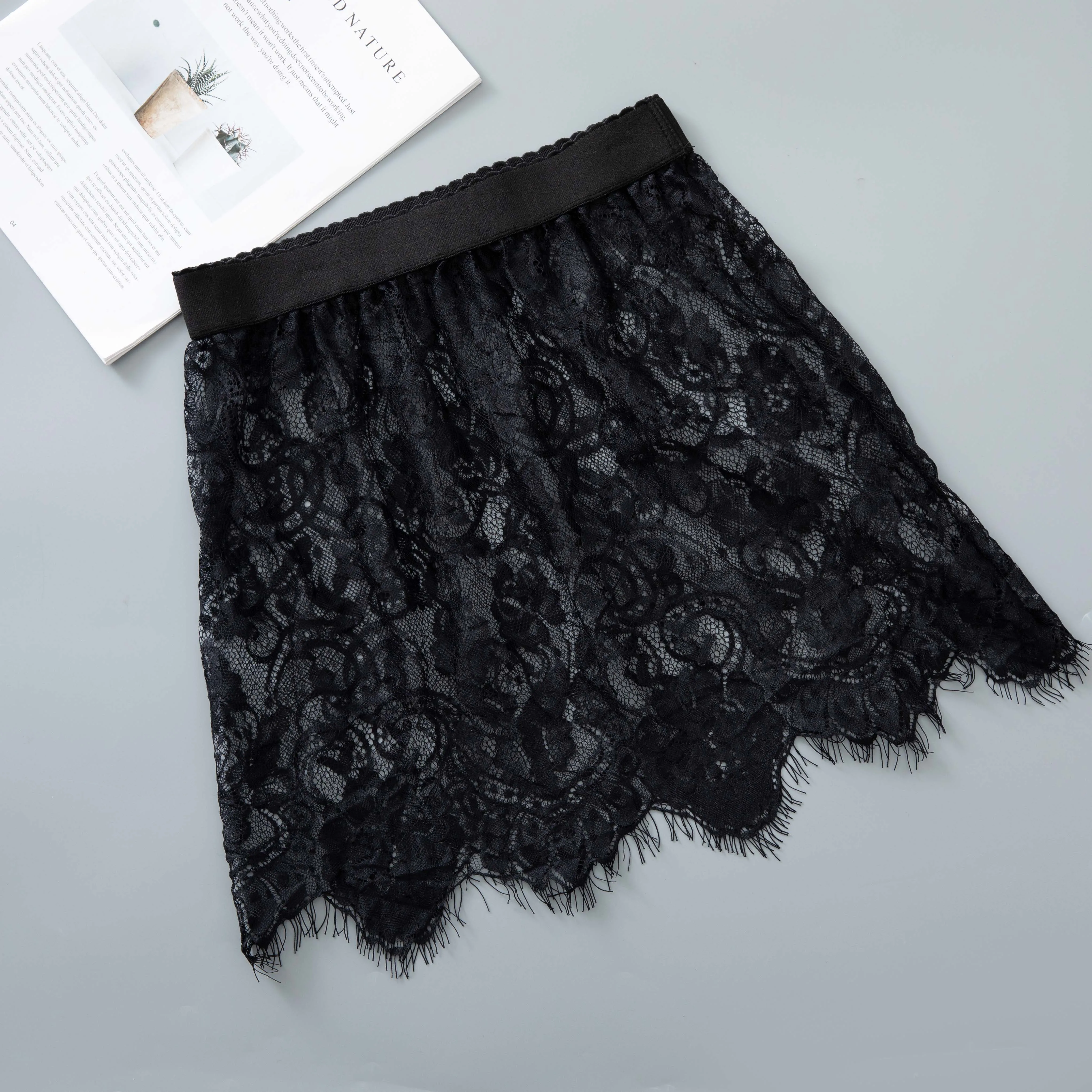 Shirt Extender Women Sexy Mesh Lace Transparent Mini Tulle Skirt Underskirt Korean Ladies High Waist Black White Short Skirt