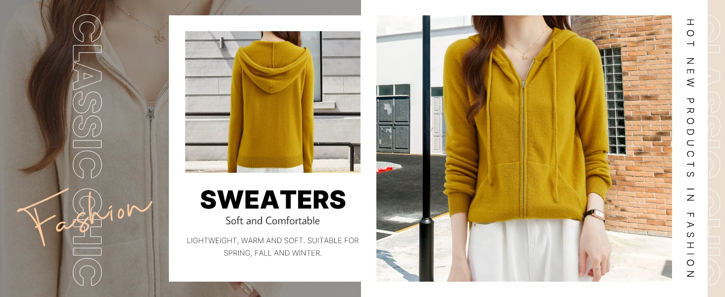 Hooded Sweatshirt Cardigan Fashion Womens Clothing Cardigans Zip Hoodie Fall Winter 100% Merino Wool Warm Sweaters Knitwears y2k