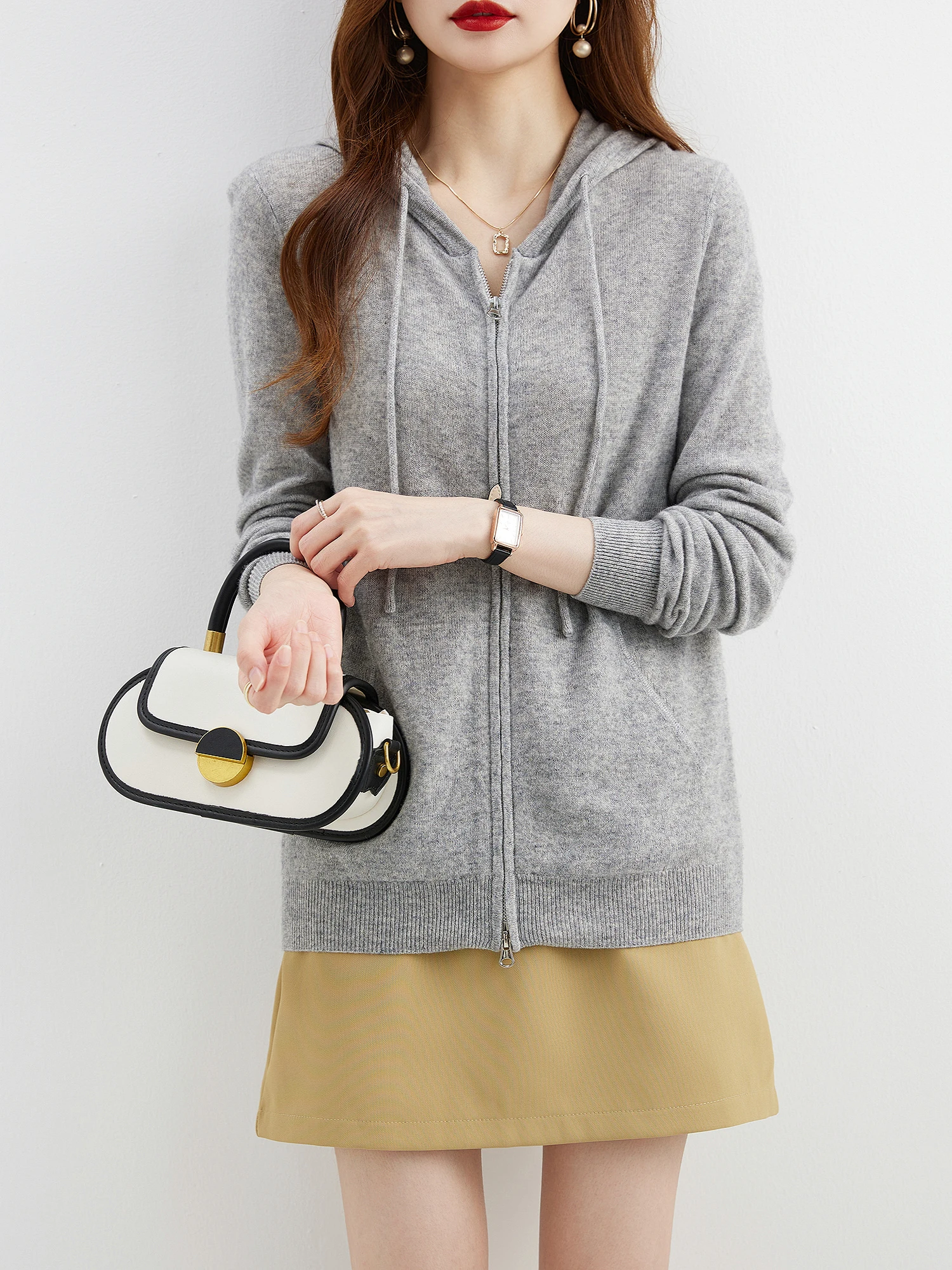Hooded Sweatshirt Cardigan Fashion Womens Clothing Cardigans Zip Hoodie Fall Winter 100% Merino Wool Warm Sweaters Knitwears y2k
