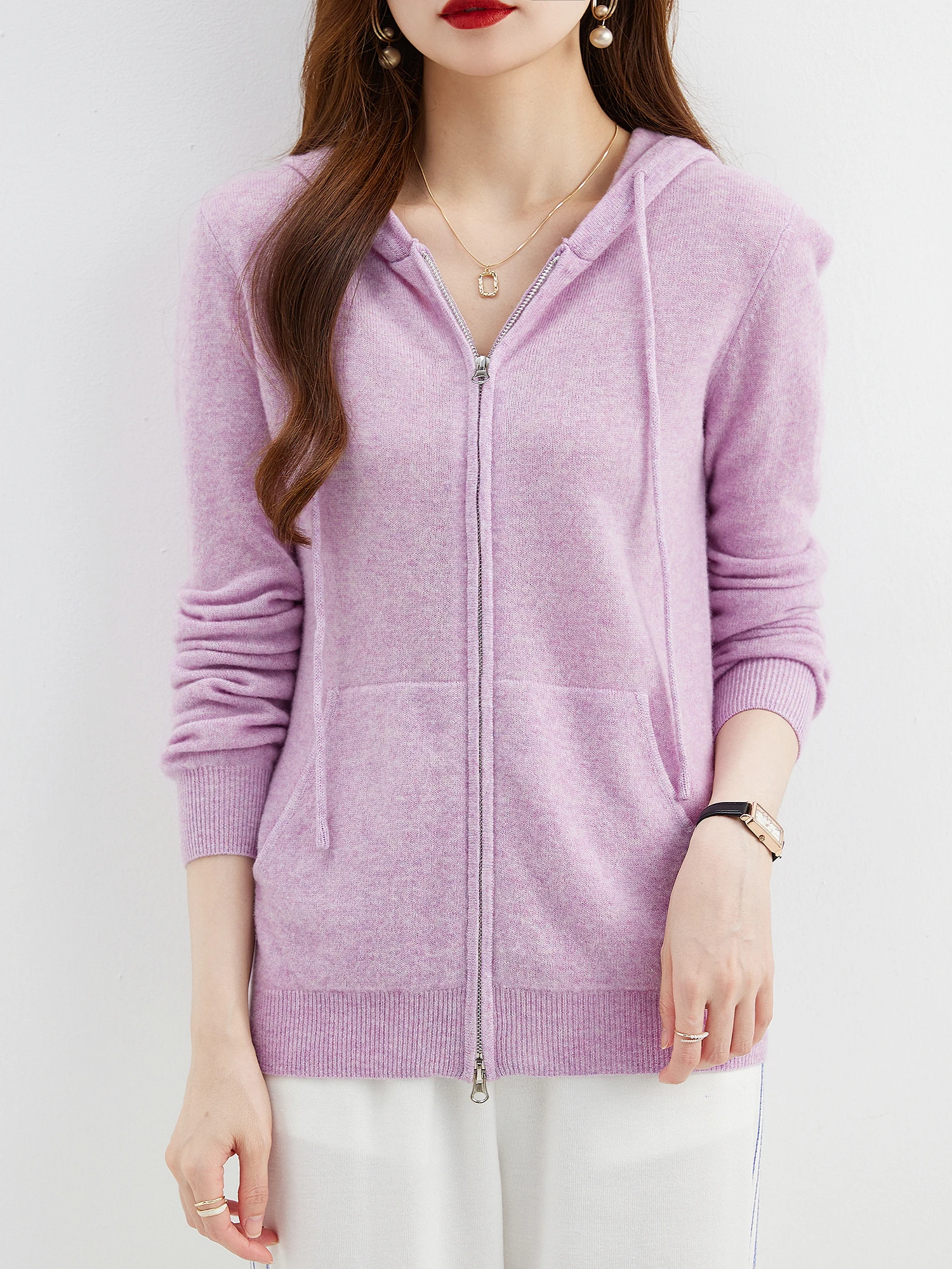 Hooded Sweatshirt Cardigan Fashion Womens Clothing Cardigans Zip Hoodie Fall Winter 100% Merino Wool Warm Sweaters Knitwears y2k