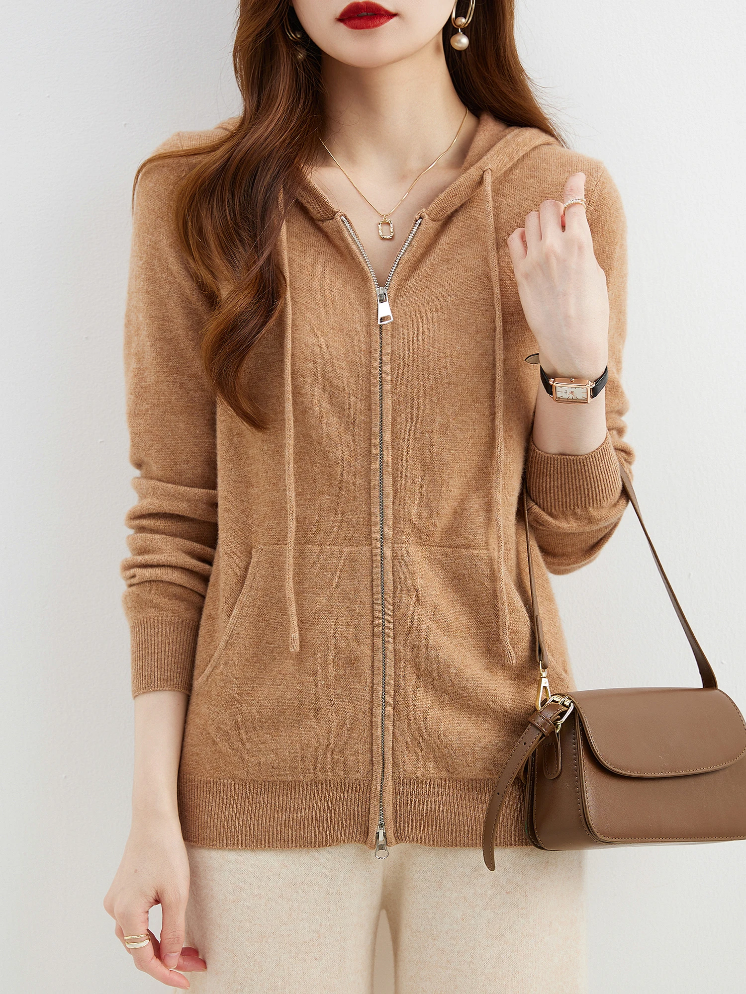 Hooded Sweatshirt Cardigan Fashion Womens Clothing Cardigans Zip Hoodie Fall Winter 100% Merino Wool Warm Sweaters Knitwears y2k