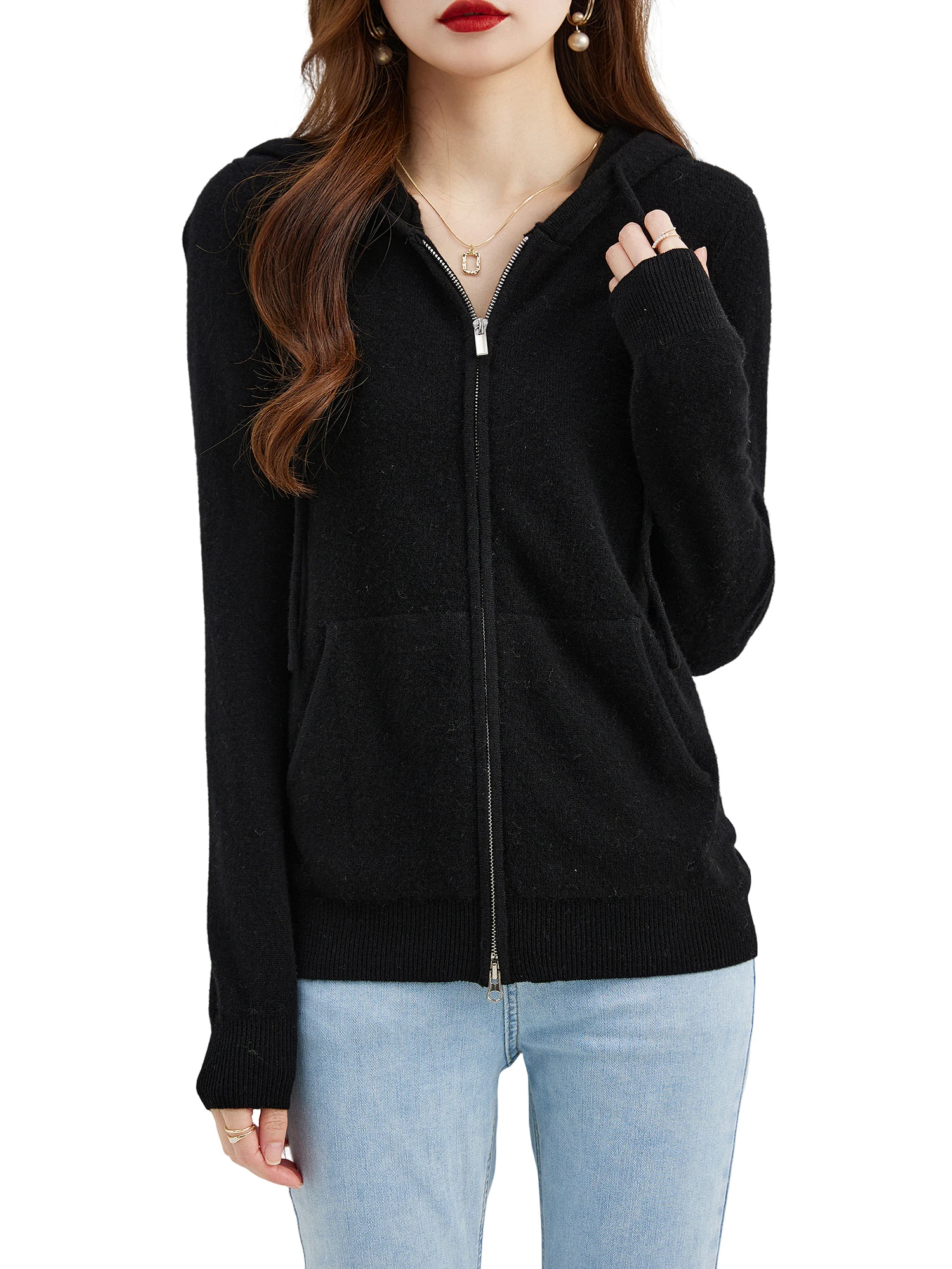 Hooded Sweatshirt Cardigan Fashion Womens Clothing Cardigans Zip Hoodie Fall Winter 100% Merino Wool Warm Sweaters Knitwears y2k