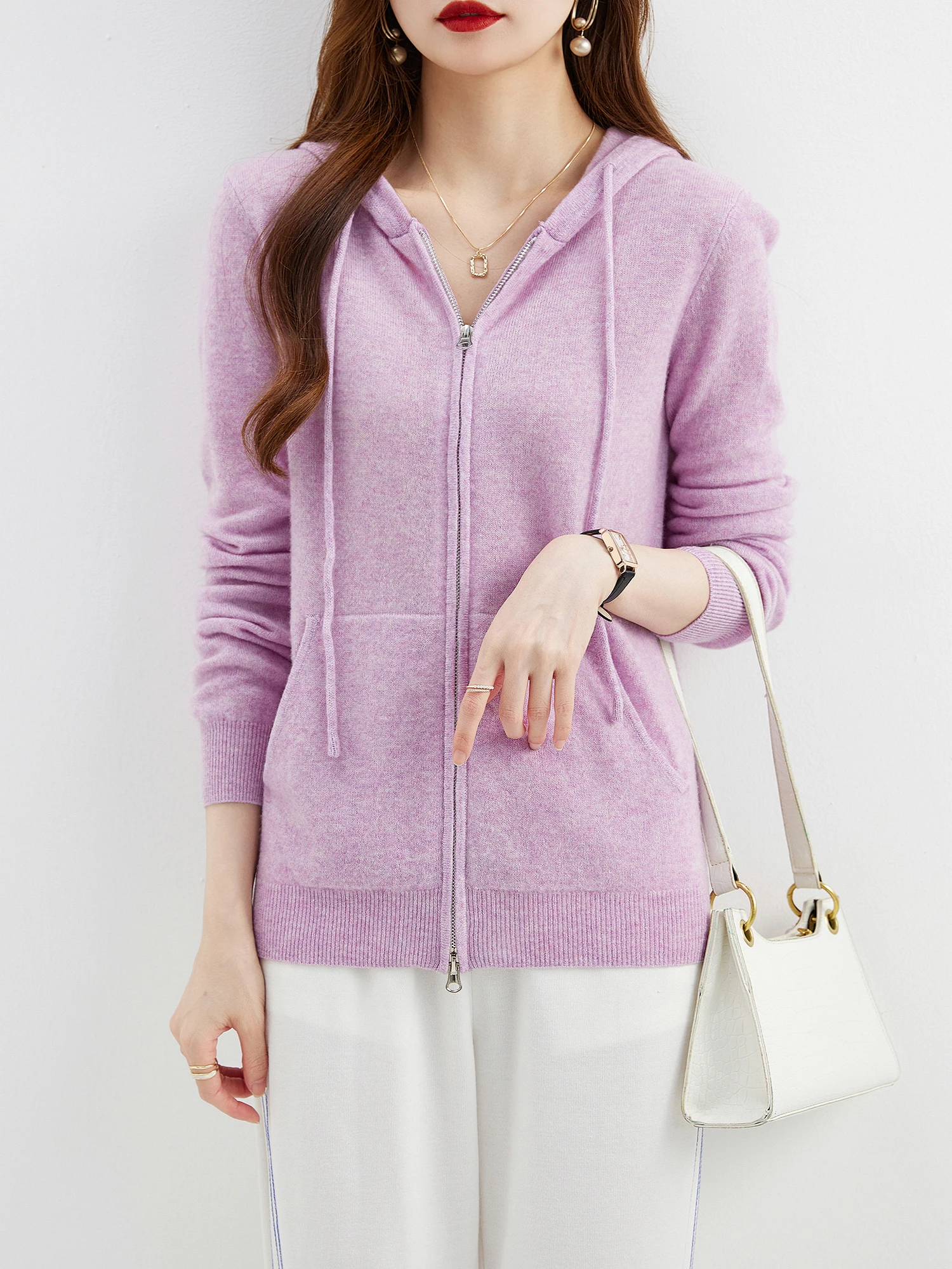 Hooded Sweatshirt Cardigan Fashion Womens Clothing Cardigans Zip Hoodie Fall Winter 100% Merino Wool Warm Sweaters Knitwears y2k