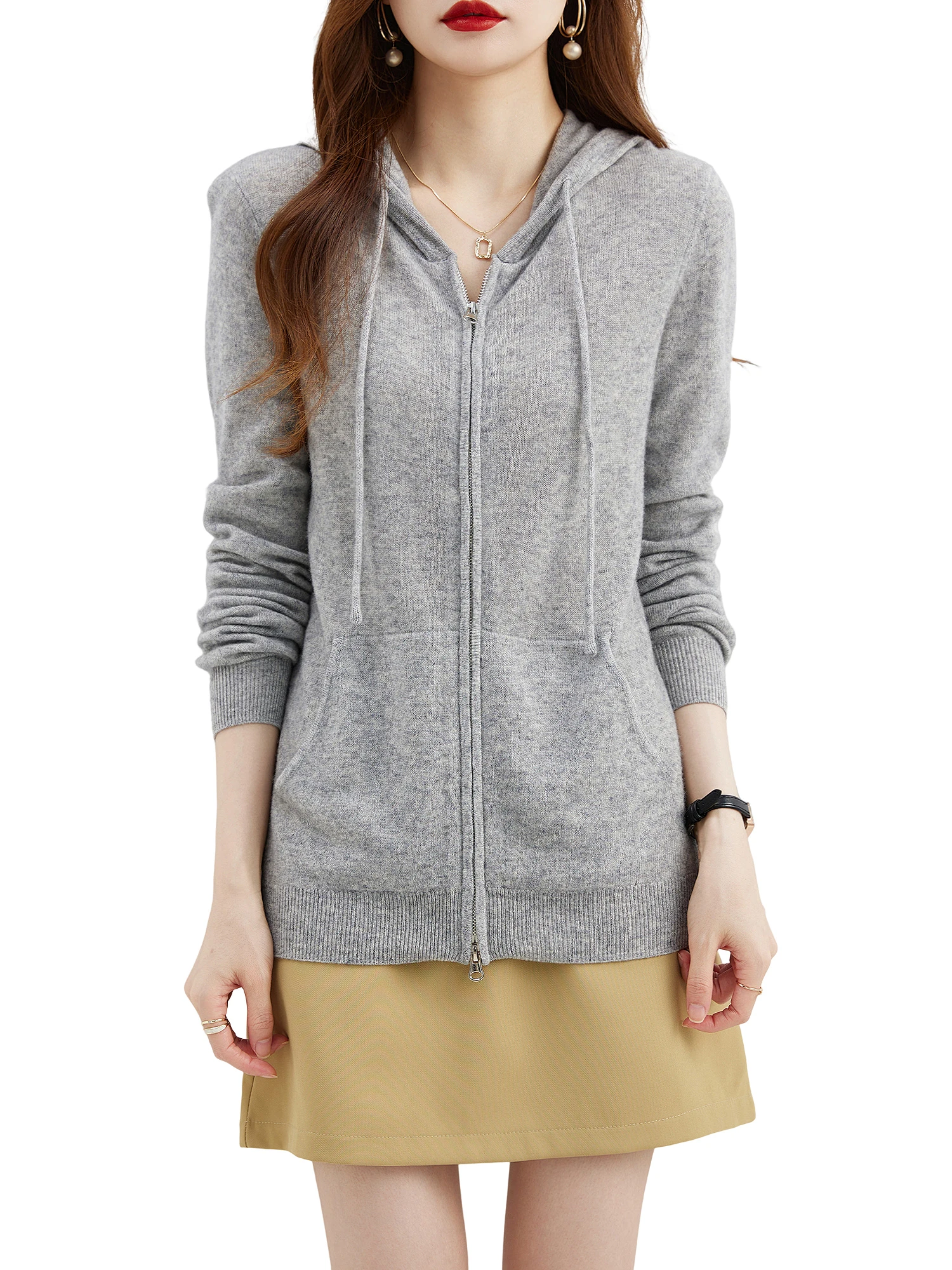 Hooded Sweatshirt Cardigan Fashion Womens Clothing Cardigans Zip Hoodie Fall Winter 100% Merino Wool Warm Sweaters Knitwears y2k