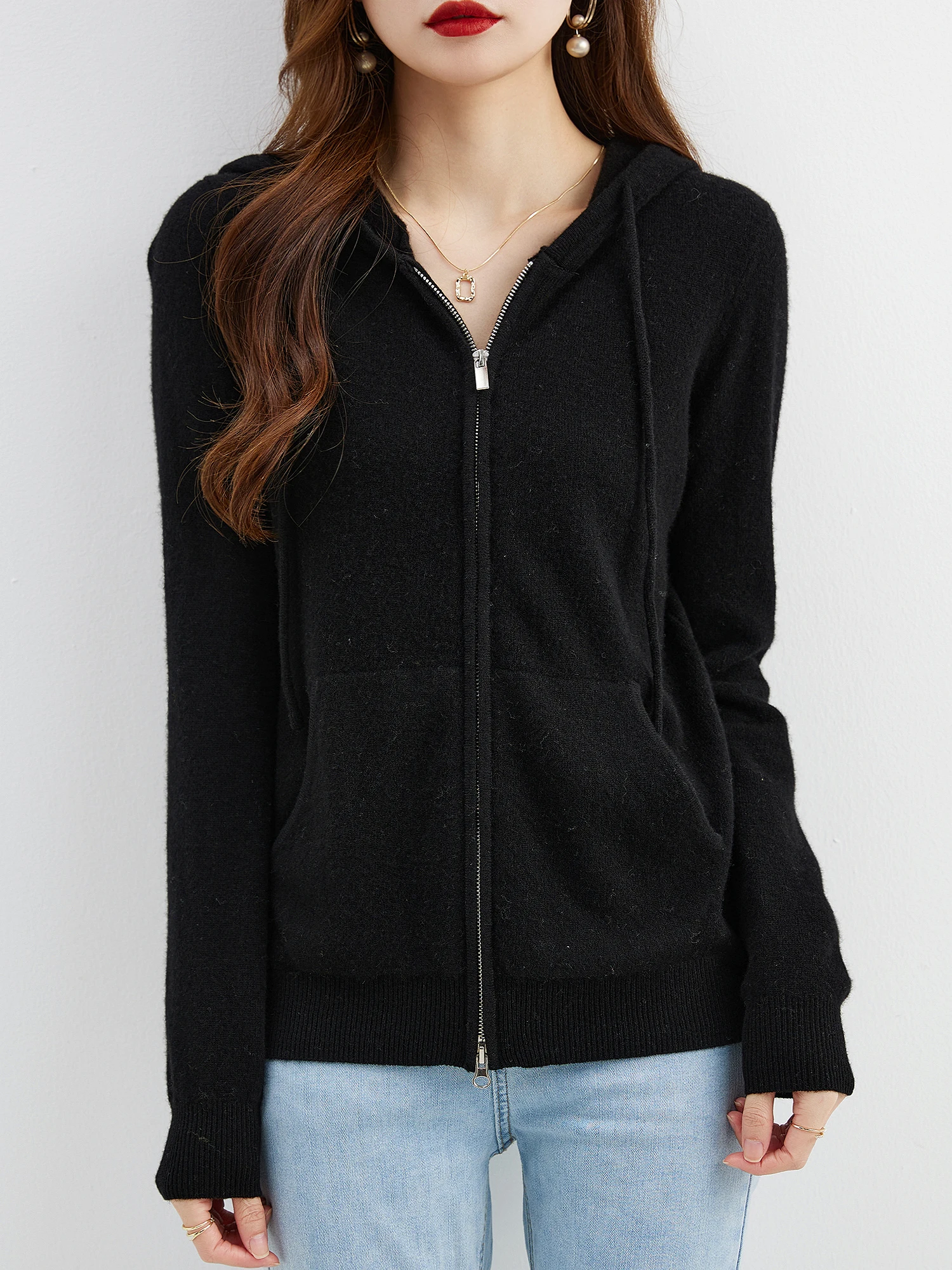 Hooded Sweatshirt Cardigan Fashion Womens Clothing Cardigans Zip Hoodie Fall Winter 100% Merino Wool Warm Sweaters Knitwears y2k