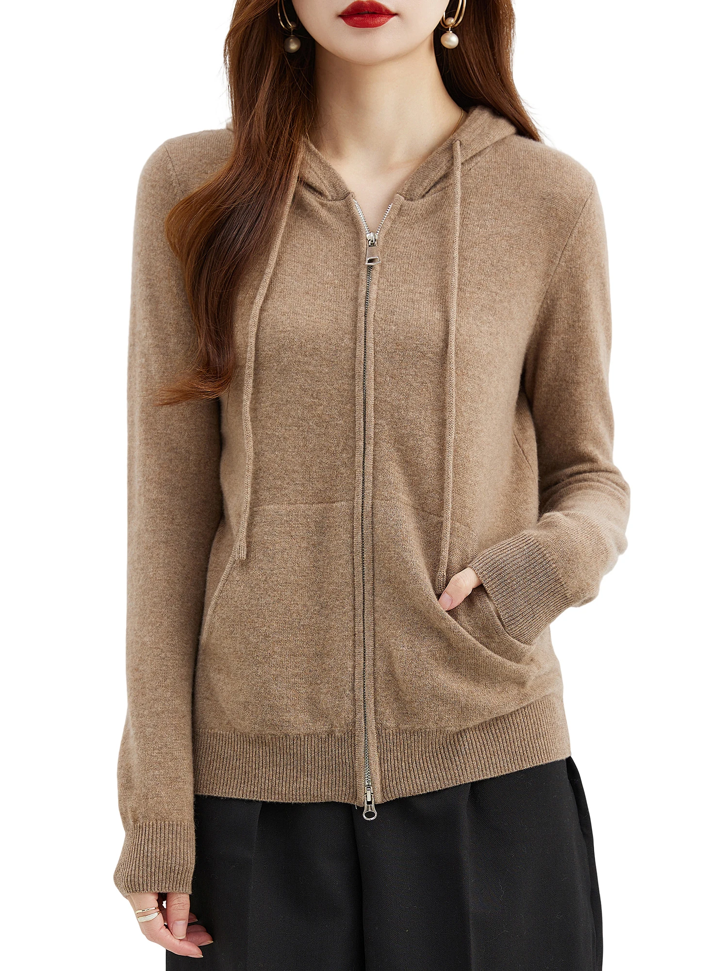 Hooded Sweatshirt Cardigan Fashion Womens Clothing Cardigans Zip Hoodie Fall Winter 100% Merino Wool Warm Sweaters Knitwears y2k