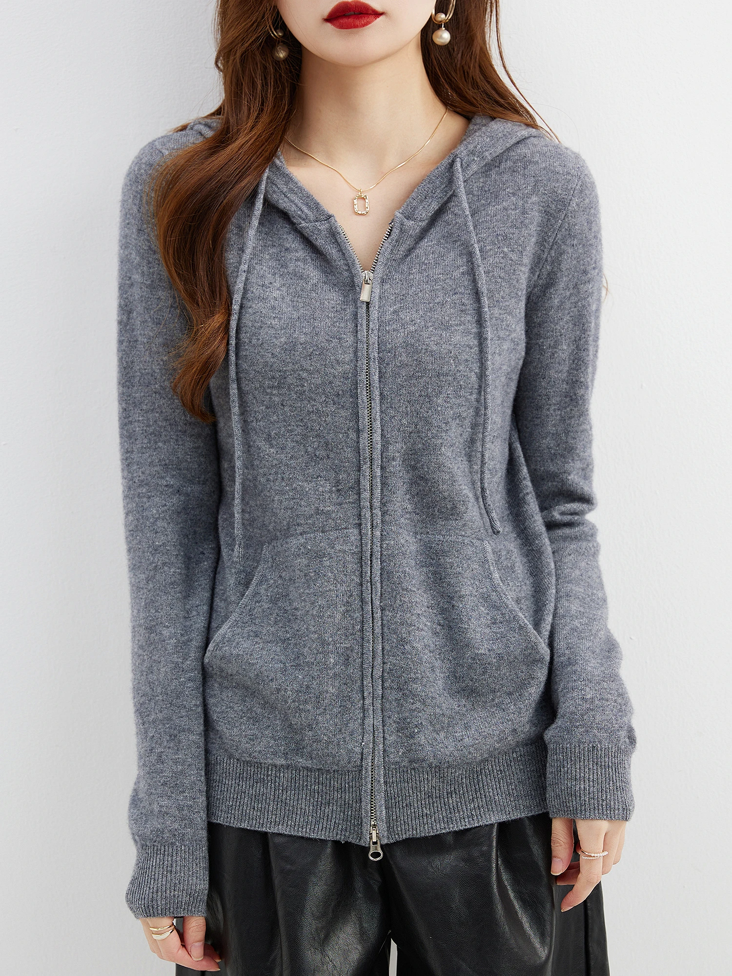 Hooded Sweatshirt Cardigan Fashion Womens Clothing Cardigans Zip Hoodie Fall Winter 100% Merino Wool Warm Sweaters Knitwears y2k