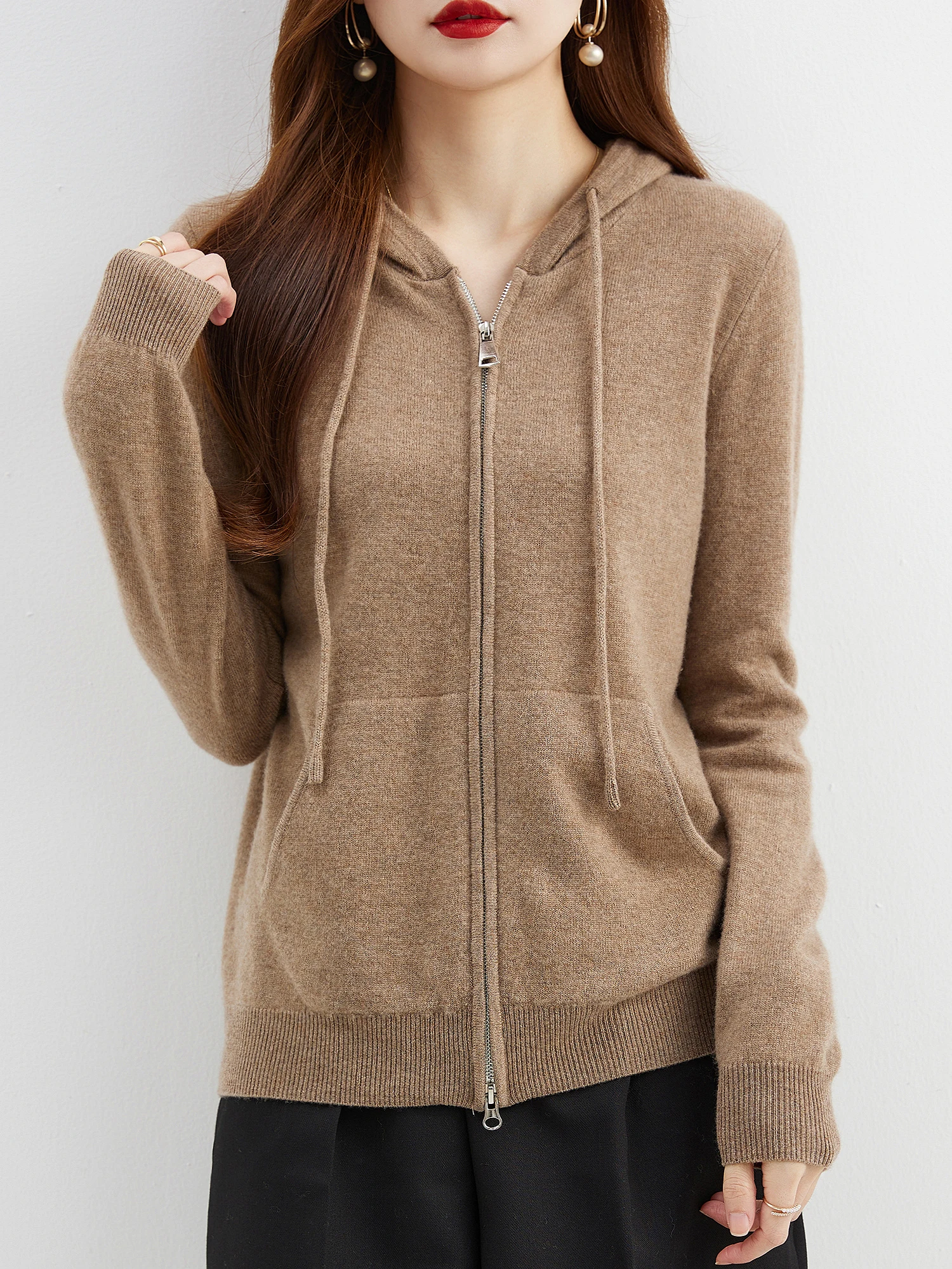 Hooded Sweatshirt Cardigan Fashion Womens Clothing Cardigans Zip Hoodie Fall Winter 100% Merino Wool Warm Sweaters Knitwears y2k